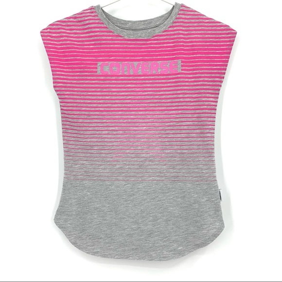2/$25 Converse Girl's Peralescent Lenticular Pink & Grey Sleeveless Tee, Medium - Picture 3 of 11